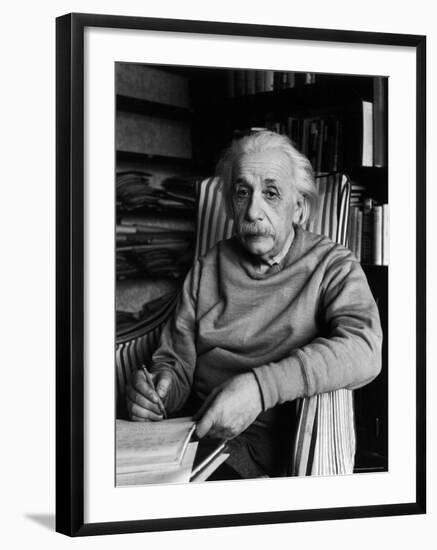 Famed Scientist Albert Einstein in His Study at Home-Alfred Eisenstaedt-Framed Premium Photographic Print