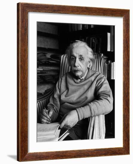 Famed Scientist Albert Einstein in His Study at Home-Alfred Eisenstaedt-Framed Premium Photographic Print