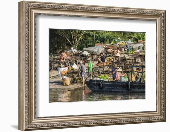 Families at Floating Market Selling Produce and Wares in Chau Doc, Mekong River Delta, Vietnam-Michael Nolan-Framed Photographic Print