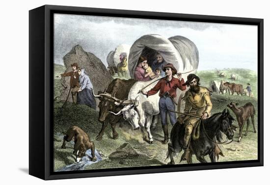 Families in Covered Wagons Crossing the Plains-null-Framed Premier Image Canvas