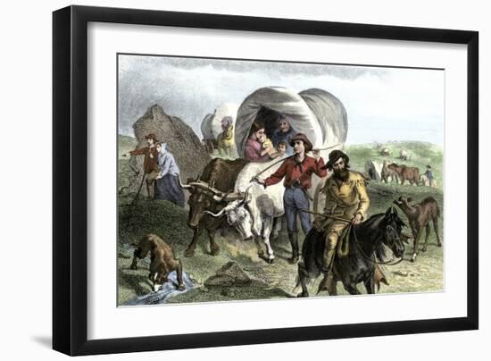 Families in Covered Wagons Crossing the Plains-null-Framed Giclee Print