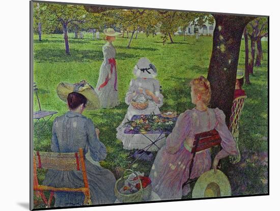 Famille dans un verger-Family in a garden with fruit trees.-Theo van Rysselberghe-Mounted Giclee Print