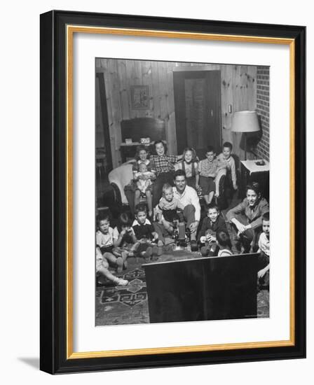 Family and Friends Gathering in Living Room to Watch Movies, Both Rented and Homemade-Gordon Parks-Framed Photographic Print