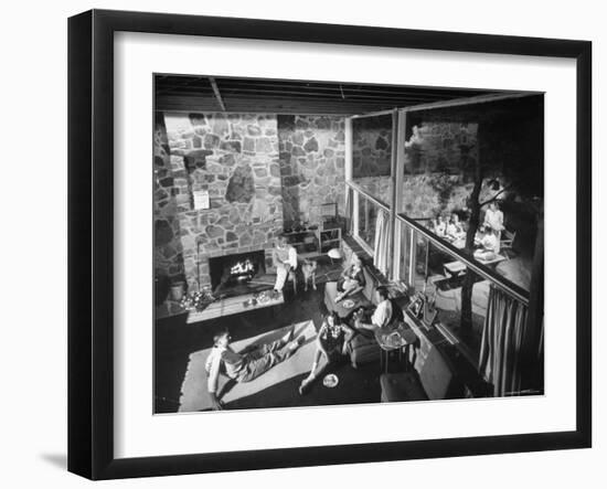 Family and Friends Sitting in a Modern Home, with Lots of Glass-Walter Sanders-Framed Photographic Print