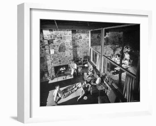 Family and Friends Sitting in a Modern Home, with Lots of Glass-Walter Sanders-Framed Photographic Print