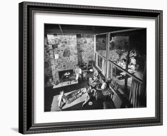 Family and Friends Sitting in a Modern Home, with Lots of Glass-Walter Sanders-Framed Photographic Print