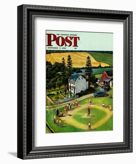 "Family Baseball" Saturday Evening Post Cover, September 2, 1950-John Falter-Framed Giclee Print