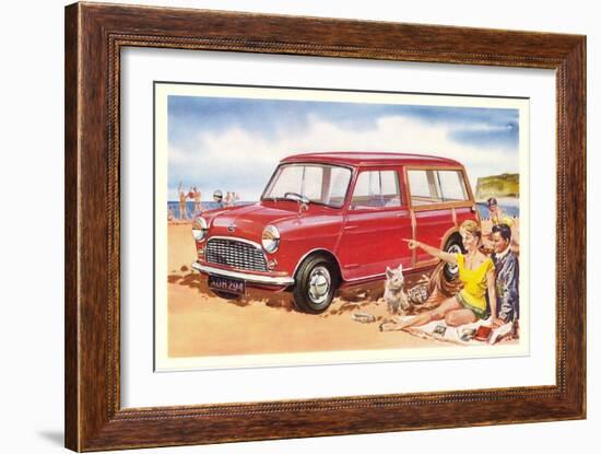 Family Beach Outing with Car-null-Framed Art Print