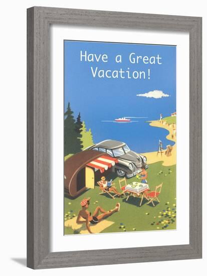 Family Camping by Ocean, Have a Great Vacation-null-Framed Art Print