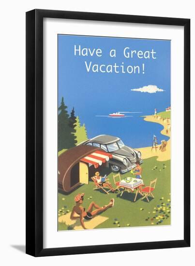 Family Camping by Ocean, Have a Great Vacation-null-Framed Art Print