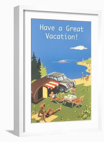 Family Camping by Ocean, Have a Great Vacation-null-Framed Art Print