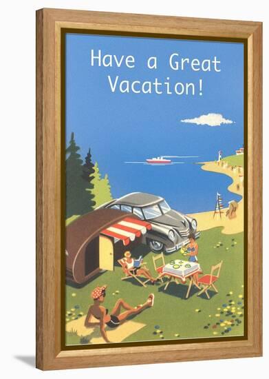 Family Camping by Ocean, Have a Great Vacation-null-Framed Stretched Canvas