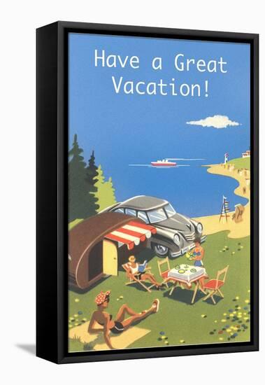 Family Camping by Ocean, Have a Great Vacation-null-Framed Stretched Canvas