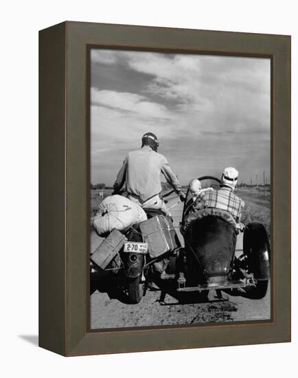 Family Driving on Motorcycle and Sidecar from Omaha, Nebraska to Salt Lake City, UT-Allan Grant-Framed Premier Image Canvas