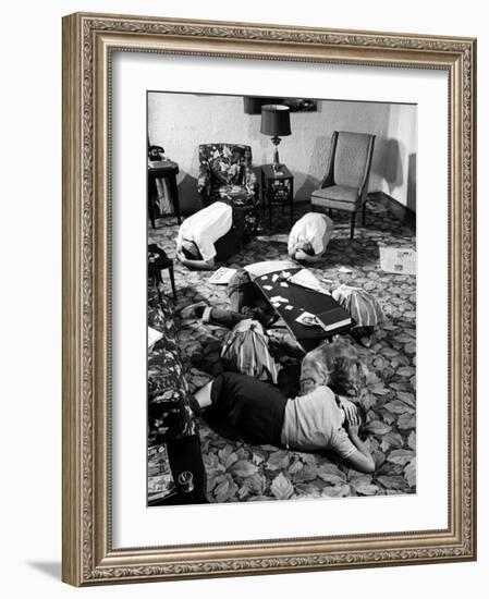 Family During an Atomic War Drill-John Dominis-Framed Photographic Print