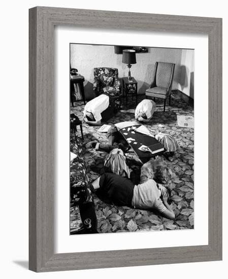 Family During an Atomic War Drill-John Dominis-Framed Photographic Print