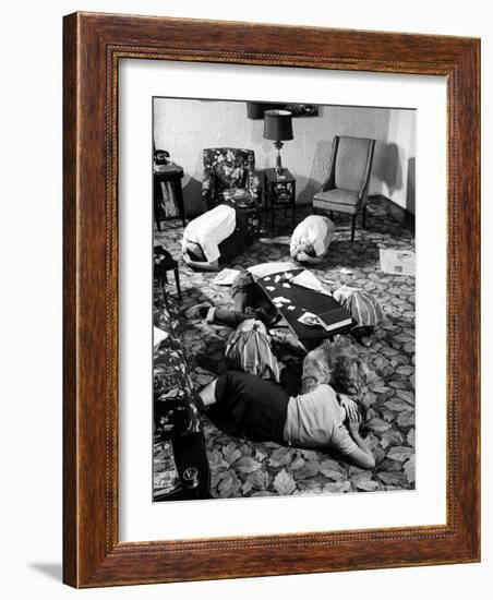 Family During an Atomic War Drill-John Dominis-Framed Photographic Print