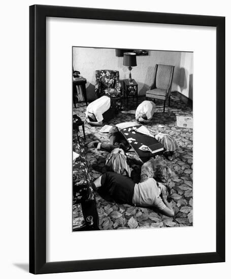 Family During an Atomic War Drill-John Dominis-Framed Photographic Print