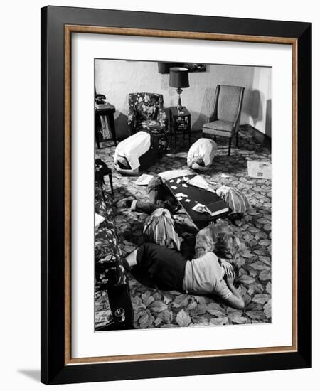 Family During an Atomic War Drill-John Dominis-Framed Photographic Print