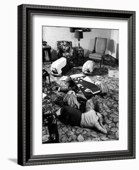 Family During an Atomic War Drill-John Dominis-Framed Photographic Print