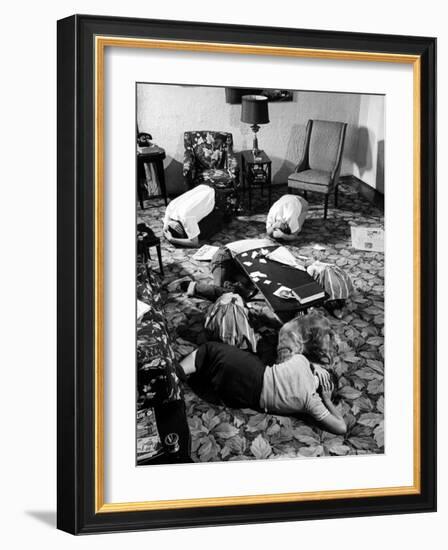 Family During an Atomic War Drill-John Dominis-Framed Photographic Print