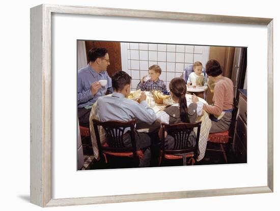 Family Eating Together at Dinner Table-William P. Gottlieb-Framed Premium Photographic Print