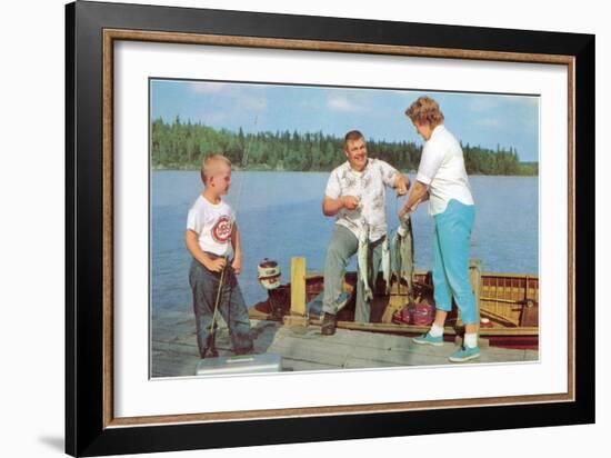 Family Fishing on Midwestern Lake, Retro-null-Framed Art Print