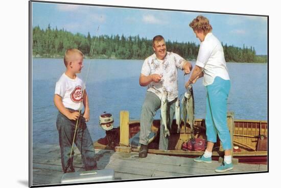 Family Fishing on Midwestern Lake, Retro-null-Mounted Art Print