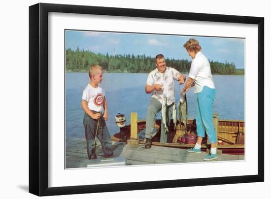 Family Fishing on the Lake-null-Framed Art Print