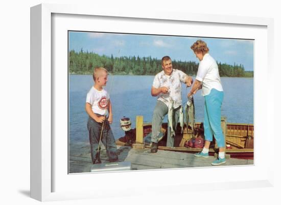 Family Fishing on the Lake-null-Framed Art Print