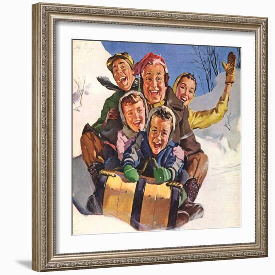 Family Fun on Sled, 1958-null-Framed Giclee Print