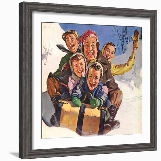 Family Fun on Sled, 1958-null-Framed Giclee Print