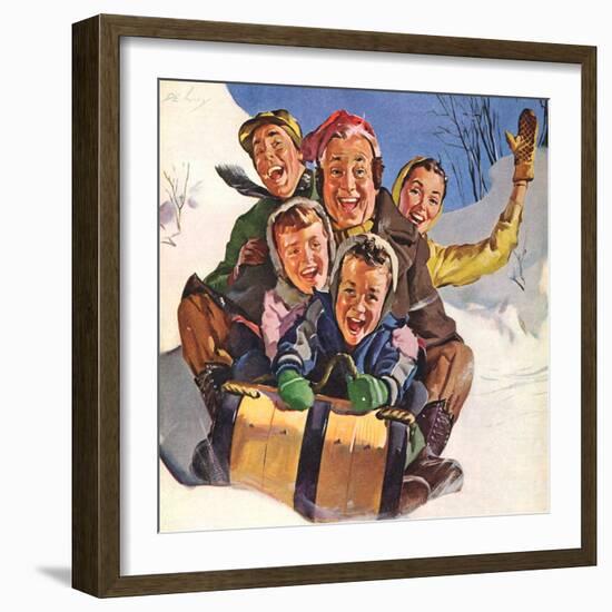 Family Fun on Sled, 1958-null-Framed Giclee Print