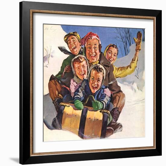 Family Fun on Sled, 1958-null-Framed Giclee Print