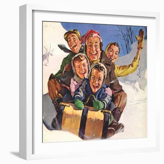 Family Fun on Sled, 1958-null-Framed Giclee Print