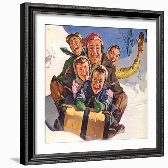 Family Fun on Sled, 1958-null-Framed Giclee Print