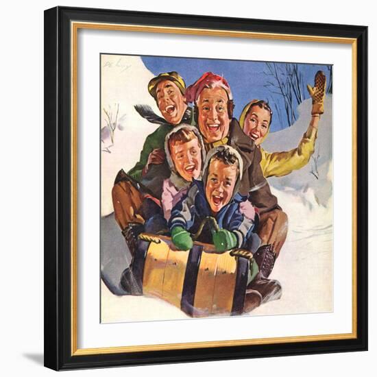 Family Fun on Sled, 1958-null-Framed Giclee Print