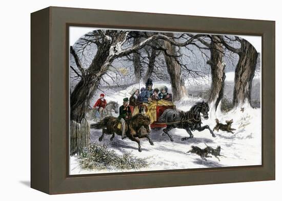 Family Going to a Christmas Party by Horse-Drawn Sleigh, England, 1850s-null-Framed Premier Image Canvas