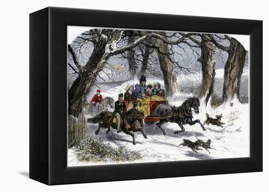 Family Going to a Christmas Party by Horse-Drawn Sleigh, England, 1850s-null-Framed Premier Image Canvas