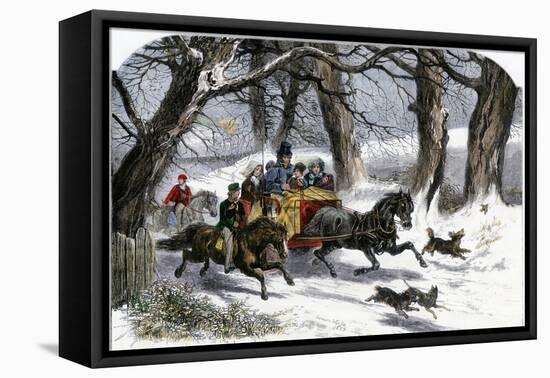 Family Going to a Christmas Party by Horse-Drawn Sleigh, England, 1850s-null-Framed Premier Image Canvas