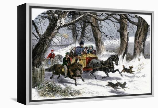 Family Going to a Christmas Party by Horse-Drawn Sleigh, England, 1850s-null-Framed Premier Image Canvas