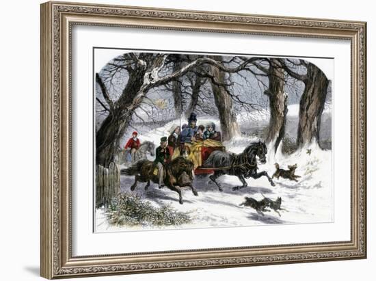 Family Going to a Christmas Party by Horse-Drawn Sleigh, England, 1850s-null-Framed Giclee Print