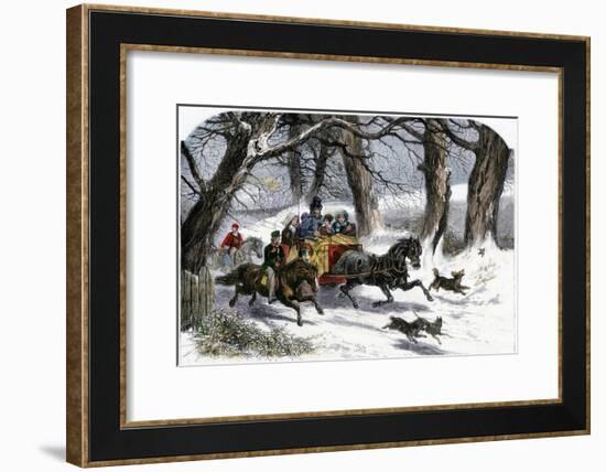 Family Going to a Christmas Party by Horse-Drawn Sleigh, England, 1850s-null-Framed Giclee Print