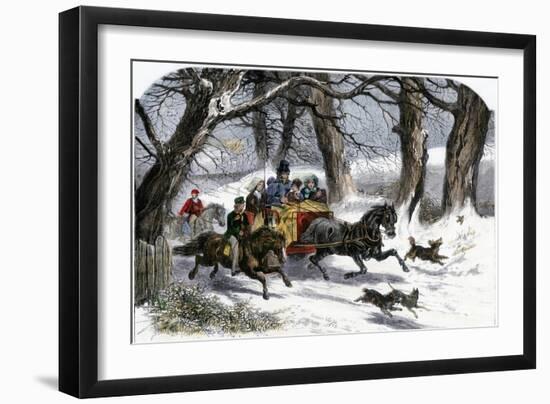 Family Going to a Christmas Party by Horse-Drawn Sleigh, England, 1850s-null-Framed Giclee Print