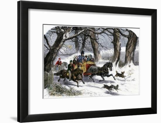 Family Going to a Christmas Party by Horse-Drawn Sleigh, England, 1850s-null-Framed Giclee Print