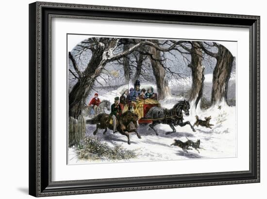 Family Going to a Christmas Party by Horse-Drawn Sleigh, England, 1850s-null-Framed Giclee Print