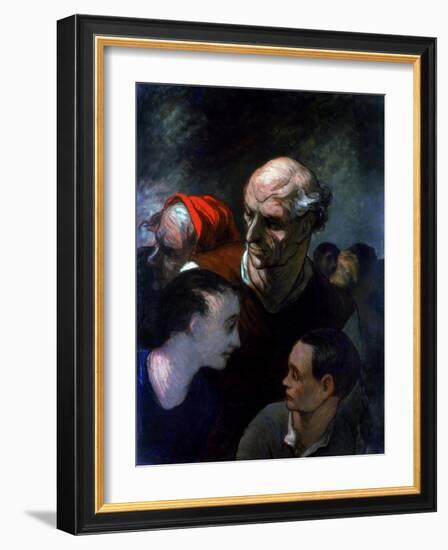 Family in a Barricade During the Paris Commune, 1870-Honoré Daumier-Framed Giclee Print