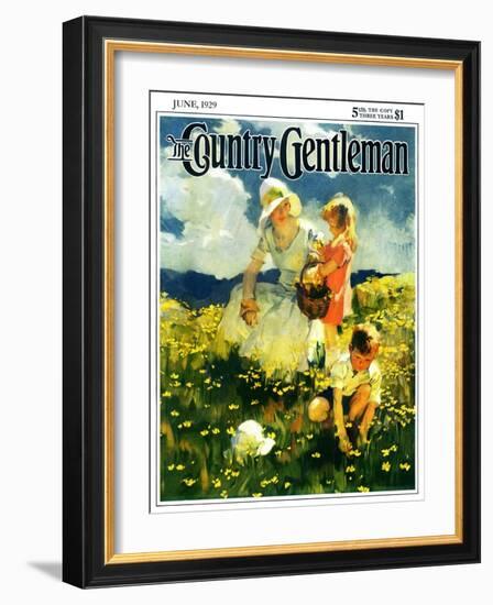 "Family in Field of Buttercups," Country Gentleman Cover, June 1, 1929-Haddon Sundblom-Framed Giclee Print