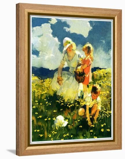"Family in Field of Buttercups,"June 1, 1929-Haddon Sundblom-Framed Premier Image Canvas