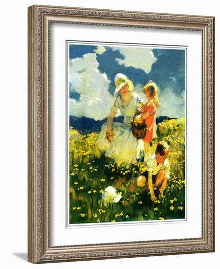 "Family in Field of Buttercups,"June 1, 1929-Haddon Sundblom-Framed Giclee Print